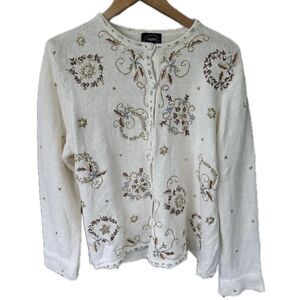 Designers Studio Originals Vintage Christmas Holiday Embroidered Beaded Cardigan